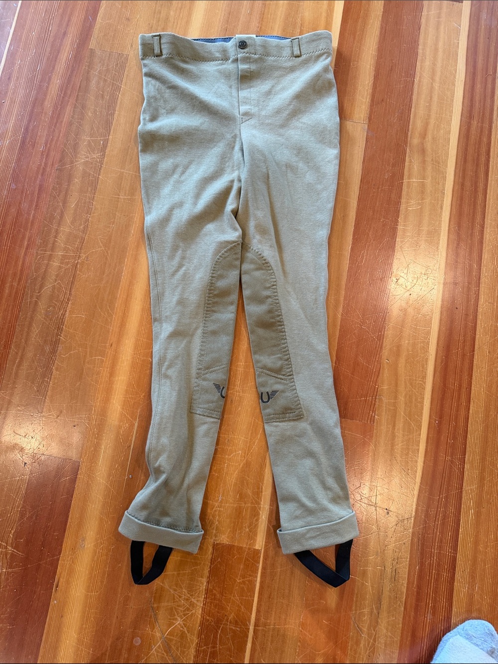Tuff Rider Tan Breeches with Stirrup Straps. Size: 16
